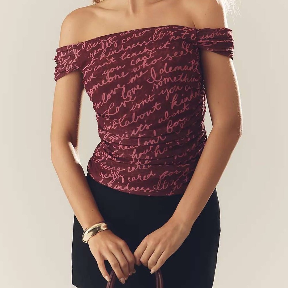 Maeve anthropology western maroon dark romantic feminine artsy off shoulder XS